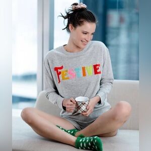 Shiraleah FESTIVE Colorful Textured Applique Cotton Gray Sweatshirt Crewneck XL